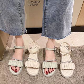 Sandal nữ quai ngang bèo nhún đính đá đẹp F123