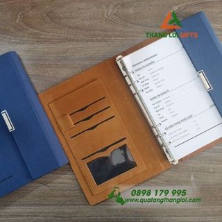 Sổ Tay Da Bìa Còng 3 Ngăn Cao Cấp- In Khắc logo làm Qùa Tặng