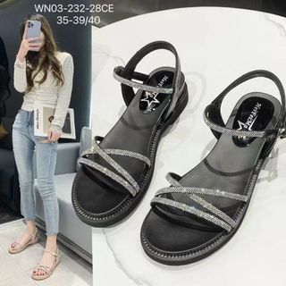 Sandal nữ đế bệt dây chéo đính đá lấp lánh WN03-232