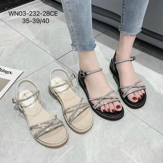 Sandal nữ đế bệt dây chéo đính đá lấp lánh WN03-232 giá sỉ