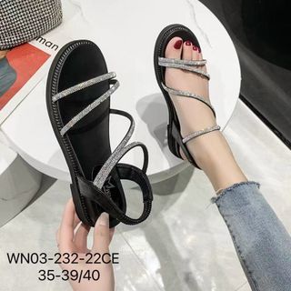 Sandal nữ đế bệt dây chéo đính đá lấp lánh WN03 giá sỉ