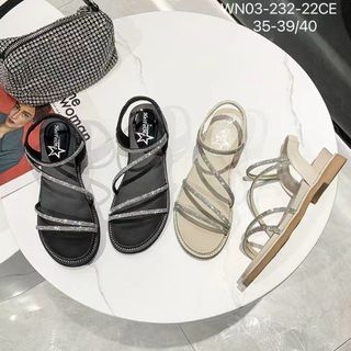 Sandal nữ đế bệt dây chéo đính đá lấp lánh WN03