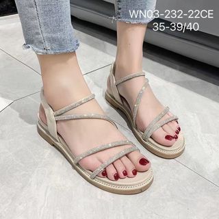 Sandal nữ đế bệt dây chéo đính đá lấp lánh WN03