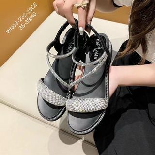 Sandal nữ quai ngang đính đá lấp lánh WN03