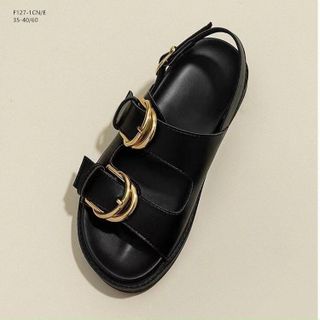 Sandal nữ màu den 2 quai ngang đính khóa vuông đẹp F127 giá sỉ