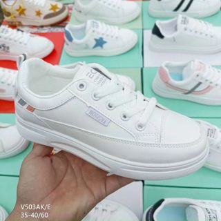 Giày thể thao nữ trắng đế thấp chất da mềm giá rẻ V503