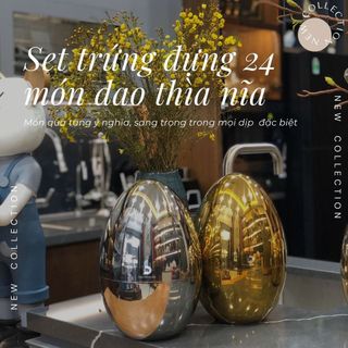 Set quà tặng quả trứng đựng 24 món dao thìa muỗng nĩa DandiHome cao cấp, sang trọng