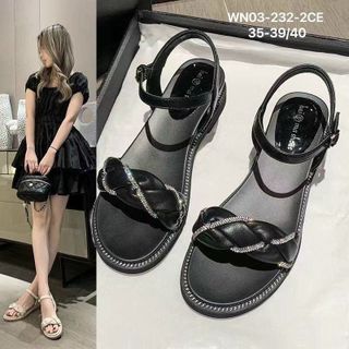 Sandal nữ quai ngang thắt bím đính đá xinh WN03