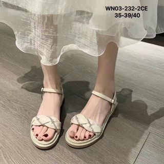 Sandal nữ quai ngang thắt bím đính đá xinh WN03