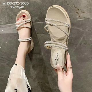 Sandal nữ đế bệt dây chéo đính đá Wn03 giá sỉ