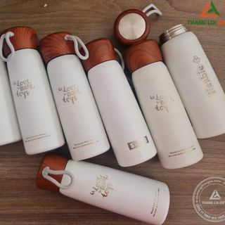 Bình Giữ Nhiệt Nắp Vân Gỗ 500ml- khắc logo làm quà tặng