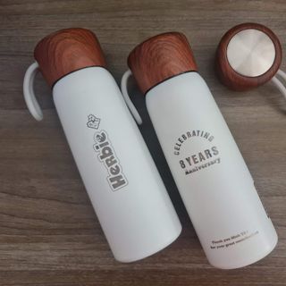 Bình Giữ Nhiệt Nắp Vân Gỗ 500ml- khắc logo làm quà tặng