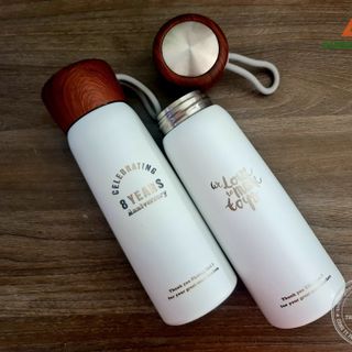 Bình Giữ Nhiệt Nắp Vân Gỗ 500ml- khắc logo làm quà tặng