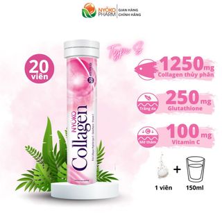 Nước collagen uống thủy phân dạng sủi Nyoko chiết xuất da Cá Tuyết cao cấp Nhật Bản, trẻ hóa, sáng da mờ thâm lọ 20 viên