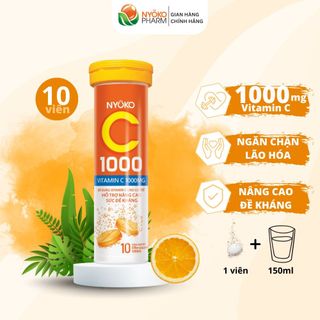 Viên sủi vitamin C1000 Nyoko hương cam tăng cường sức khỏe, nâng cao đề kháng hộp 1 lọ 10 viên