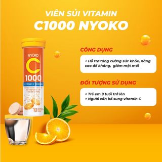 Viên sủi vitamin C1000 Nyoko hương cam tăng cường sức khỏe, nâng cao đề kháng hộp 1 lọ 10 viên