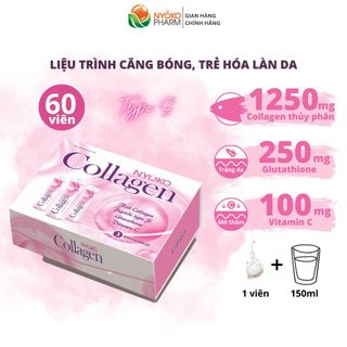 Collagen uống thủy phân Nyoko dạng sủi chiết xuất cá tuyết nhập khẩu Nhật Bản hộp 3 lọ x 20 viên