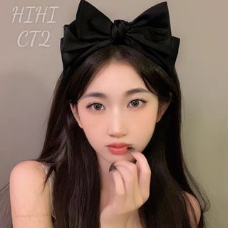 Băng Đô Cài Tóc SaTin Thắt Nơ Ba Chiều Đơn Giản Xinh Xắn, Băng Đô Cài Tóc Rửa Mặt Màu Đen, ct2