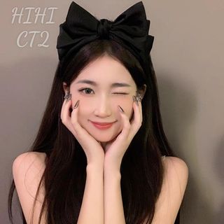 Băng Đô Cài Tóc SaTin Thắt Nơ Ba Chiều Đơn Giản Xinh Xắn, Băng Đô Cài Tóc Rửa Mặt Màu Đen, ct2