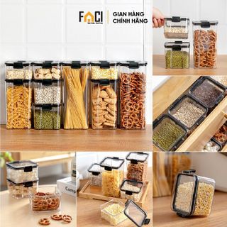 Hộp đựng ngũ cốc Faci trong suốt. Hộp đựng ngũ cốc chữ nhật nắp kín bảo quản đồ khô sấy đồ ăn vặt chống ẩm mốc mối mọt