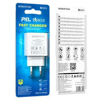 Cóc Sạc Nhanh 20W PD + QC3.0 BA67A Borofone - 1 Cổng Sạc Type C 1 Cổng Sạc USB chuẩn US