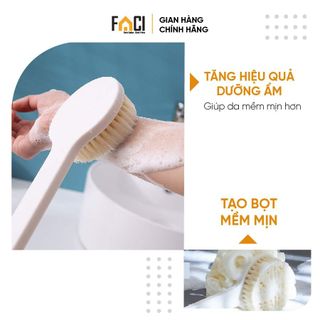 Bàn chải chà lưng Faci siêu mềm mịn. Bàn chải chà lưng cán dài tẩy tế bào chết mát xa tăng hiệu quả làm sạch, dưỡng ẩm