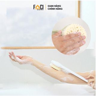 Bàn chải chà lưng Faci siêu mềm mịn. Bàn chải chà lưng cán dài tẩy tế bào chết mát xa tăng hiệu quả làm sạch, dưỡng ẩm