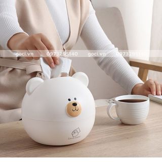 Hộp đựng khăn giấy rút hình gấu cao cấp để bàn sang trọng
