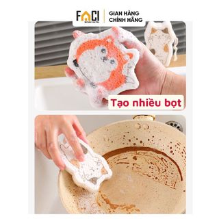 Miếng rửa chén Faci bọt biển nhanh khô. Miếng rửa chén bọt biển hoạt hình mềm mại vệ sinh đa năng cao cấp cho gia đình