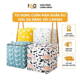 Túi đựng chăn màn Faci cỡ lớn 100L. Túi đựng chăn màn quần áo đồ chơi đa năng vải canvas chống thấm nước và côn trùng