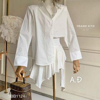 Set áo somi chân váy thô lệch tà cách điệu