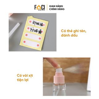 Bộ chiết mỹ phẩm Faci 5 lọ. Bộ chiết mỹ phẩm du lịch tiện lợi nhỏ nhắn có túi zip và sticker xinh xắn dễ thương