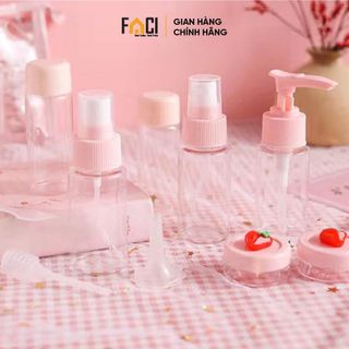 Bộ chiết mỹ phẩm Faci 5 lọ. Bộ chiết mỹ phẩm du lịch tiện lợi nhỏ nhắn có túi zip và sticker xinh xắn dễ thương