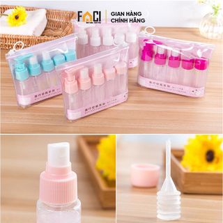 Bộ chiết mỹ phẩm Faci 5 lọ. Bộ chiết mỹ phẩm du lịch tiện lợi nhỏ nhắn có túi zip và sticker xinh xắn dễ thương