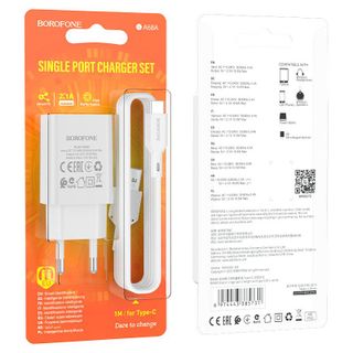 Bộ Cóc Cáp Sạc Type C BA68A Borofone - 1 Cổng USB 2.1A chuẩn EU