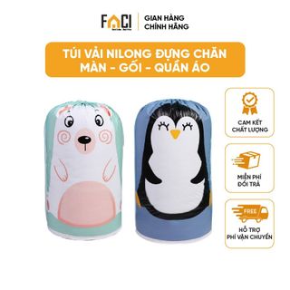 Túi đựng chăn Faci vải nilong cỡ lớn. Túi đựng chăn màn gối quần áo chống nước dây rút hình gấu đáng yêu tiện lợi 135l giá sỉ