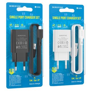 Bộ Cóc Cáp Sạc Lightning BA68A Borofone - 1 Cổng USB 2.1A chuẩn EU