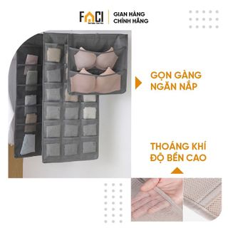 Túi đựng đồ lót Faci có móc treo tủ. Túi đựng đồ lót 2 mặt 30 ngăn tiện lợi dễ tìm đồ sắp xếp tủ quần áo gọn gàng giá sỉ