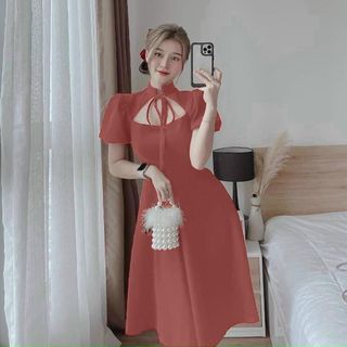 Đầm xòe nơ cổ hàng thiết kế sang trọng
