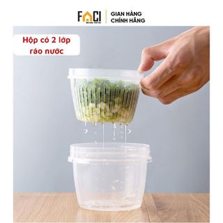 Hộp bảo quản thực phẩm Faci tách nước. Hộp bảo quản thực phẩm tươi hành lá gừng tỏi để tủ lạnh giúp ráo nước tươi lâu