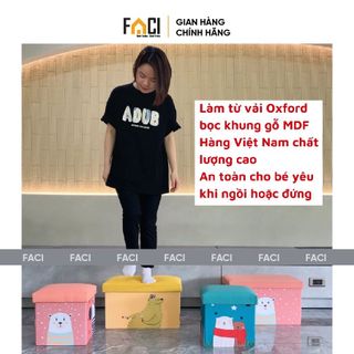 Thùng đựng đồ chơi Faci bằng vải có nắp. Thùng đựng đồ chơi kiêm ghế đôn cho bé đựng đồ tiện lợi dễ dàng gấp gọn đa năng