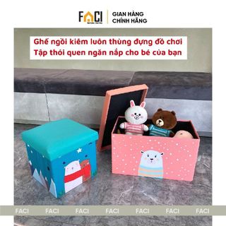 Thùng đựng đồ chơi Faci bằng vải có nắp. Thùng đựng đồ chơi kiêm ghế đôn cho bé đựng đồ tiện lợi dễ dàng gấp gọn đa năng