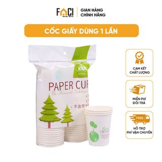 Cốc giấy Faci chịu nhiệt chống thấm 50 cái. Cốc giấy dùng 1 lần có thể phân hủy tiệt trùng an toàn cho sức khỏe