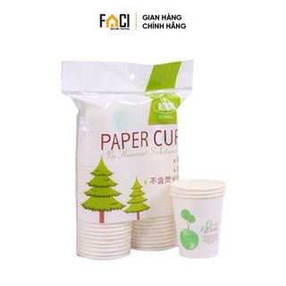 Cốc giấy Faci chịu nhiệt chống thấm 50 cái. Cốc giấy dùng 1 lần có thể phân hủy tiệt trùng an toàn cho sức khỏe