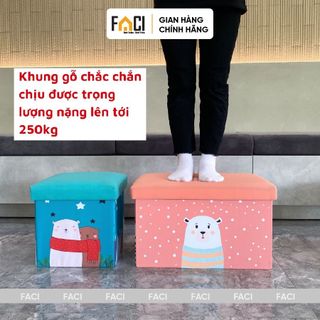 Thùng đựng đồ chơi Faci bằng vải có nắp. Thùng đựng đồ chơi kiêm ghế đôn cho bé đựng đồ tiện lợi dễ dàng gấp gọn đa năng