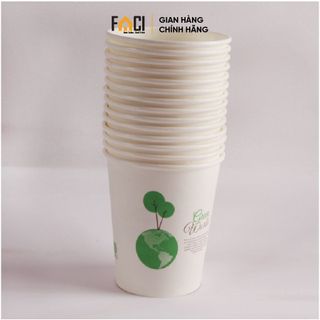 Cốc giấy Faci chịu nhiệt chống thấm 50 cái. Cốc giấy dùng 1 lần có thể phân hủy tiệt trùng an toàn cho sức khỏe