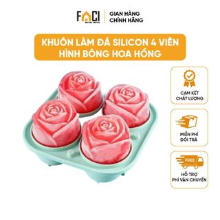 Khay đá Faci silicon có nắp 4 viên hình bông hoa hồng. Khay đá tủ lạnh xinh xắn làm kem làm thạch trang trí đồ uống giá sỉ