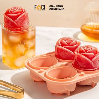 Khay đá Faci silicon có nắp 4 viên hình bông hoa hồng. Khay đá tủ lạnh xinh xắn làm kem làm thạch trang trí đồ uống