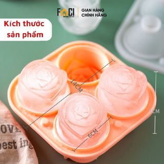 Khay đá Faci silicon có nắp 4 viên hình bông hoa hồng. Khay đá tủ lạnh xinh xắn làm kem làm thạch trang trí đồ uống