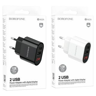 Cóc Sạc 12W Có Đèn Báo Sạc Đầy BA63A Borofone - 2 Cổng USB chuẩn EU giá sỉ